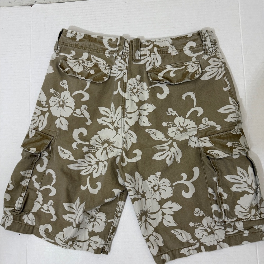 Floral Tan Cargo Shorts and or board shorts for Men. In size 33”